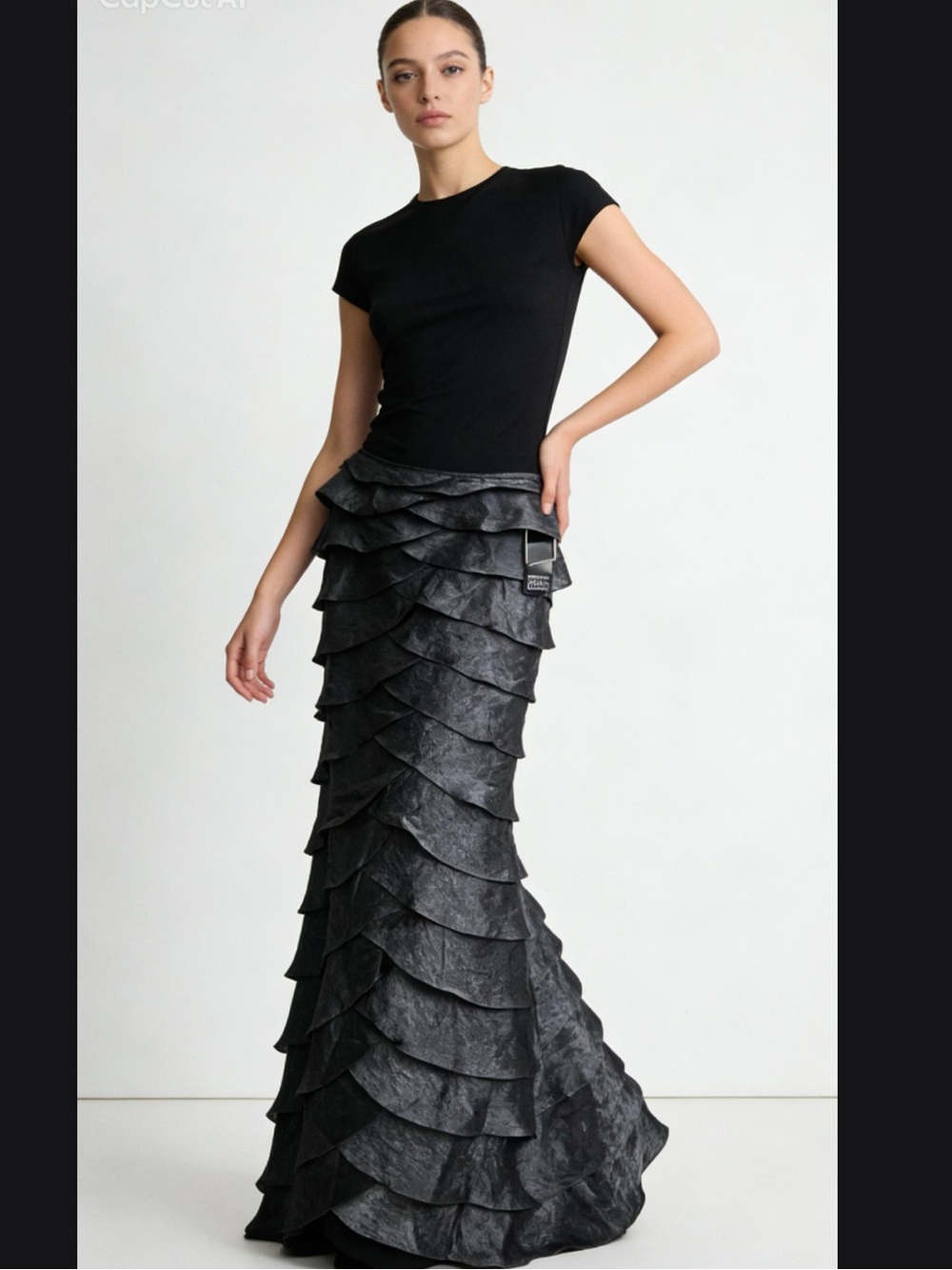 Adrianna Papell Charcoal Layered long Skirt - Picture 1 of 9